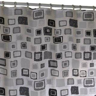  Rectangles Red Black White Fabric Shower Curtain