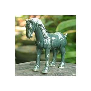  NOVICA Celadon ceramic figurine, Chariot Horse