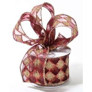  2.5 Wide Merlot & Gold Sheer Wired Ribbon with Elegant 