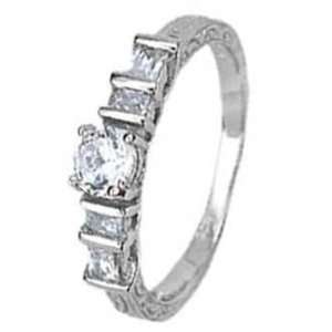   Engagement Ring With Round Cubic Zirconia in 4 Prongs and Bar Setting