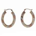 Tri color Diamond Cut Oval Hoop Earrings in 14K Gold and Sterling 
