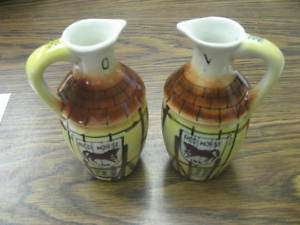 Pair of Red Horse Inn 5 Oil & Vinegar Pitchers Jars  