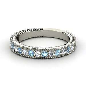  Victoria Band, 14K White Gold Ring with Diamond & Blue 