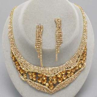   AB Clear Crystal & Acrylic Statement Bib Earring Necklace Set  