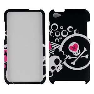  Black with Pink White Skull Heart Design Rubberized Snap 