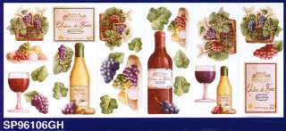 KITCHEN,BOTTLE of WINE,GRAPES Set of 25 Wallpaper Border Stickers 
