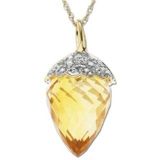 XPY 10k Yellow Gold Citrine and Diamond Acorn Pendant (.03 cttw, I J 