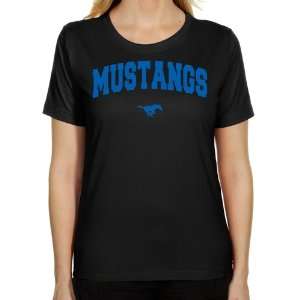  SMU Mustangs Ladies Black Logo Arch Classic Fit T shirt 