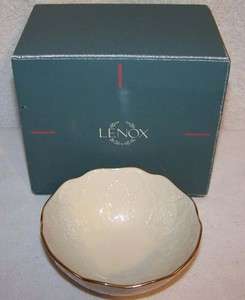 LENOX Porcelain Ivory Gold Tone Candy Serving Dish Bowl Leaf Pattern 