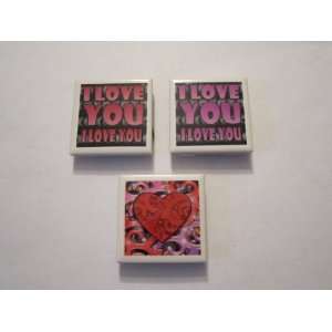  2 I Love You and 1 Heart Tile Magnets