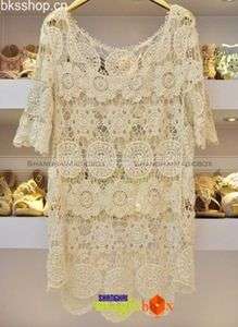 2012 Women Fashion Vintage Sweet Lace Flower Middle Sleeve Shirt Top 