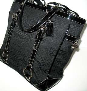 Coach Signature MiniSig w/Patent Leather Trim Gallery Tote Bag Purse 