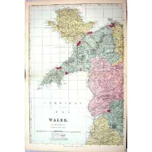  Bacon Antique Map C1884 Wales Carnarvon Anglesey Holy 