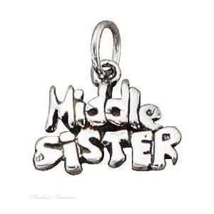  Sterling Silver 3D MIDDLE SISTER Charm Jewelry