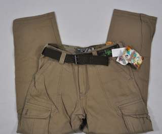 NEW WearFirst Boys Vintage Cotton Cargo Pants Belt Khaki Size 14 