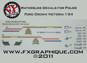 POLICE GRC RCMP CROWN VICTORIA WATERSLIDE DECAL 1/24  