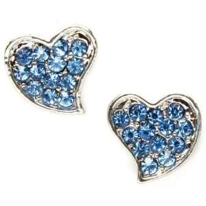 Adorable Silver Plated Sparkling Blue Crystal Embellished Heart Stud 1 