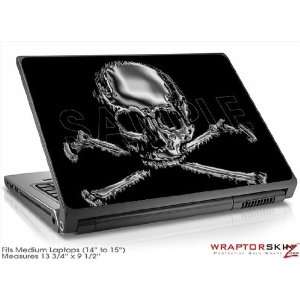  Medium Laptop Skin Chrome Skull on Black Electronics