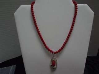 NEW  Charter Club RED Bead Silver Pendant Necklace NWT  