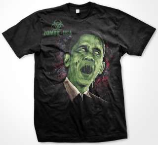   Obama   Zombies Apocalypse Horror Bio Hazard Dark Humor Mens T Shirt