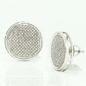 Sterling Silver Real Diamond Pave Disc Mens Hip Hop Iced Stud Earrings 