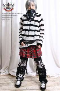 Punk KERA MOHAIR Ladder Sweater Top Black White Stripes  