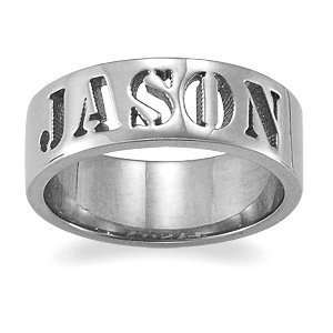   SCULPTED STERLING Platinum Plated Sterling Stencil Name Band Jewelry