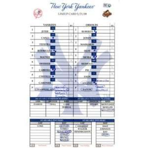  Orioles at Yankees 5 21 2009 Game Used Lineup Card (MLB 