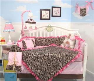 SoHo Pink Zebra Chenille Baby Crib Nursery Bedding 10 pcs  