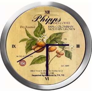  PHIPPS 14 Inch Coffee Metal Clock Quartz Movement Kitchen 