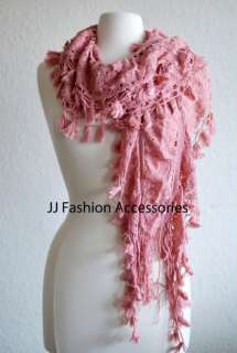 Lightweight Knit Scarf with Tassels & fringes   6 color  