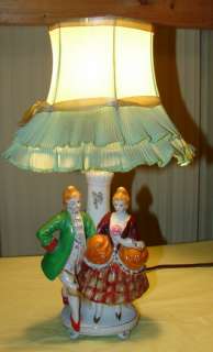   Porcelain Victorian Man Woman Hand Painted Japan Table Lamp  