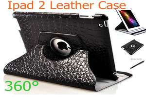 360°Rotating Crocodile PU Leather Case Smart Cover for Ipad2 + Stylus 