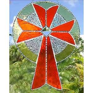  Orange Stained Glass Cross Design w/ Center Bevel