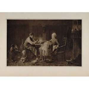 1901 Josef Israels Frugal Meal Dutch Family Lithograph   Original 