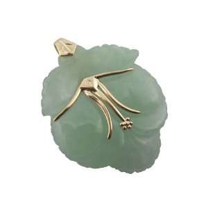  Light Green Jade Morning Orchid Pendant, 14k Gold Jewelry