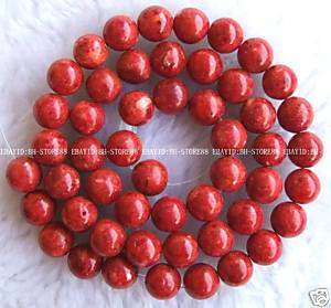 8mm Red Grass Coral Round Beads 15.5  