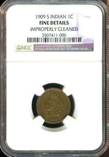   NGC FINE DETAILS IMPROPERLY CLEANED INDIAN HEAD CENT 1C AC166  