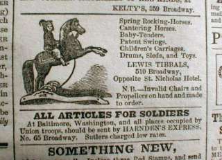   Civil War newspaper w illustr TOY AD for Childs Rocking Horse  