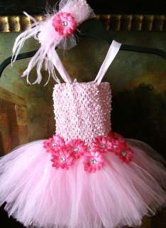 baby tutu dress headband hair bow girl baby pink #01 size newborn up 