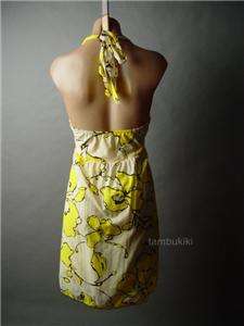TROPICAL Floral Print Resort Halter Tie Sun Dress S  