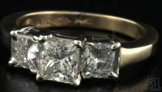   CERTIFIED 14K 2 TONE GOLD 2.0CT PRINCESS DIAMOND 3 STONE WEDDING RING