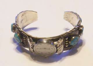   Sterling Silver & Turquoise Cuff Watch Band Bracelet Navajo EB  