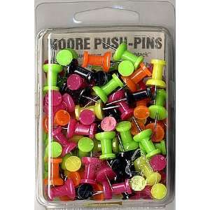  Moore Push Pins assorted day glo plastic box of 100 