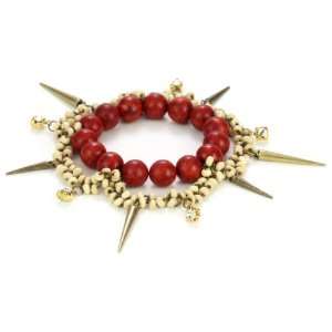  Sage Beads and Spikes Coral Tone Bead and Spike Bracelet Jewelry