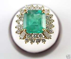 14K Gold Square Emerald Cut Emerald Diamond Ring 7.50ct  