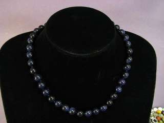 Necklace Blue Gold Stone 10mm Round Beads  