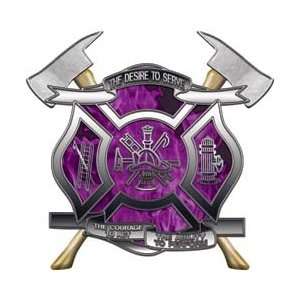 Desire To Serve Firefighter Decals with Axes Inferno Purple   12 h 
