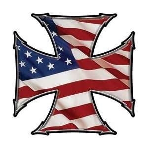  Maltese Cross Decal American Flag   4 h   REFLECTIVE 