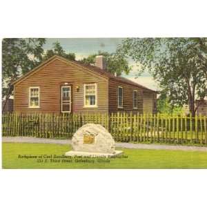 1950s Vintage Postcard   Birthplace of Carl Sandburg   Galesburg 